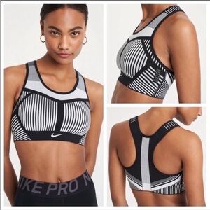Nike Pro Indy Flyknit Seamless Sports Bra XS Black Gray‎ Stripe AJ4047-014